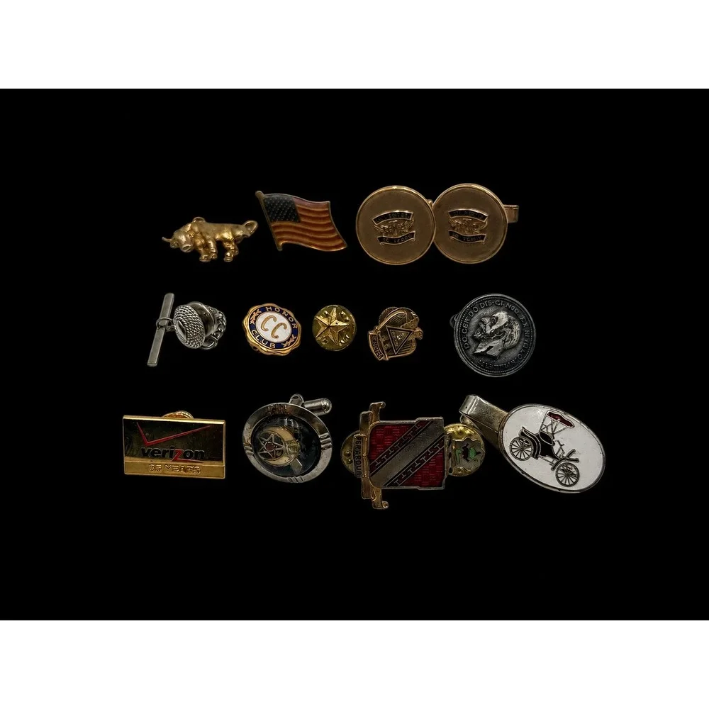 Vintage Cufflinks Tie Clips Lapel Pins Lot 36 Gold Silver Tone Mens Jewelry
